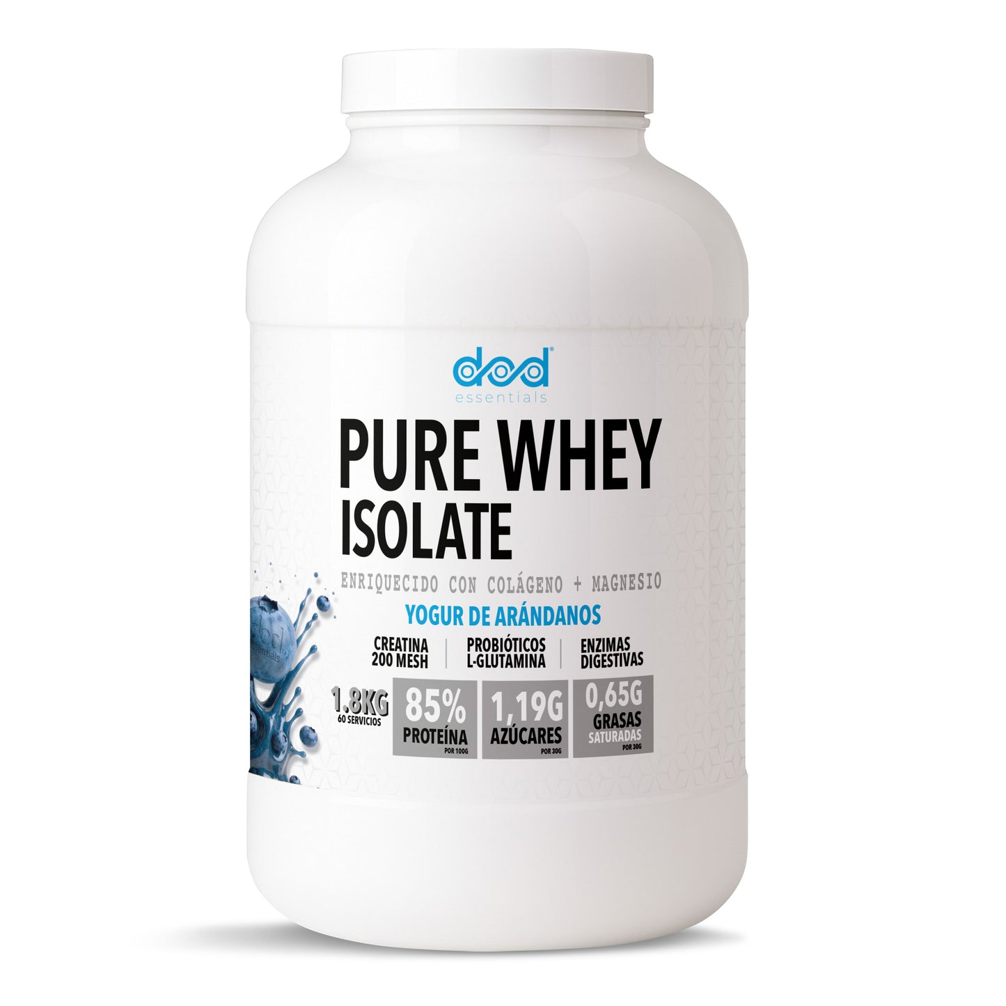 DoD Essentials Pure Whey Isolate 84% proteína+Colágeno hidrolizado+Creatina+Glutamina Con probióticos y enzimas digestivas Baja en lactosa y azúcares Recuperación
