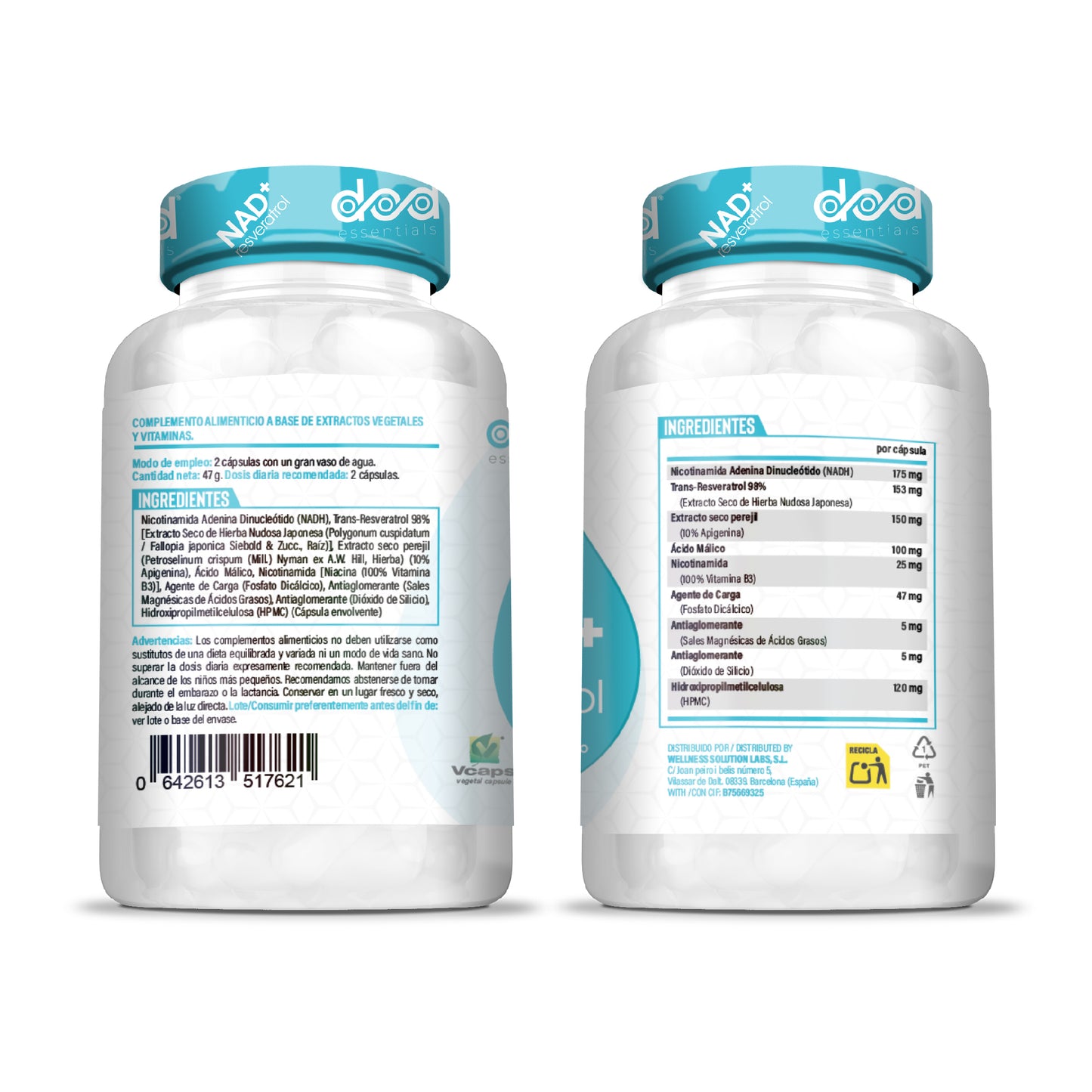 NAD+ Trans Resveratrol 98%, Suplemento Avanzado Formula Anti edad y Energía Celular, Antioxidante y Reparador de ADN