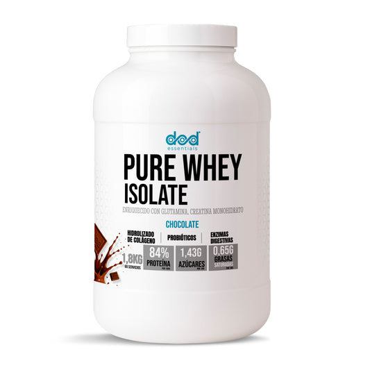 DoD Essentials Pure Whey Isolate 84% proteína+Colágeno hidrolizado+Creatina+Glutamina Con probióticos y enzimas digestivas Baja en lactosa y azúcares Recuperación