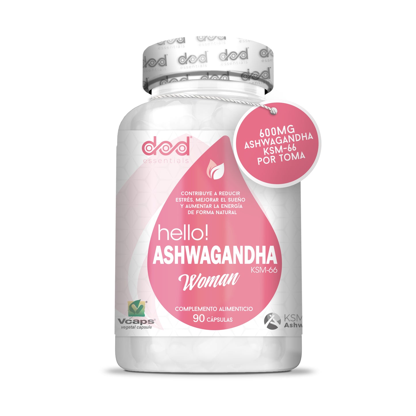 Ashwagandha KSM-66 Mujer Estrés Sueño Energía Withania Somnifera Adaptógeno Natural Complemento Alimenticio Vegano 90 Cápsulas Dod Essentials